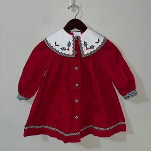 Rare 80’s/90’s Bobbie Jean Collar Girls 4T Long Sleeve Christmas Dress (0621)